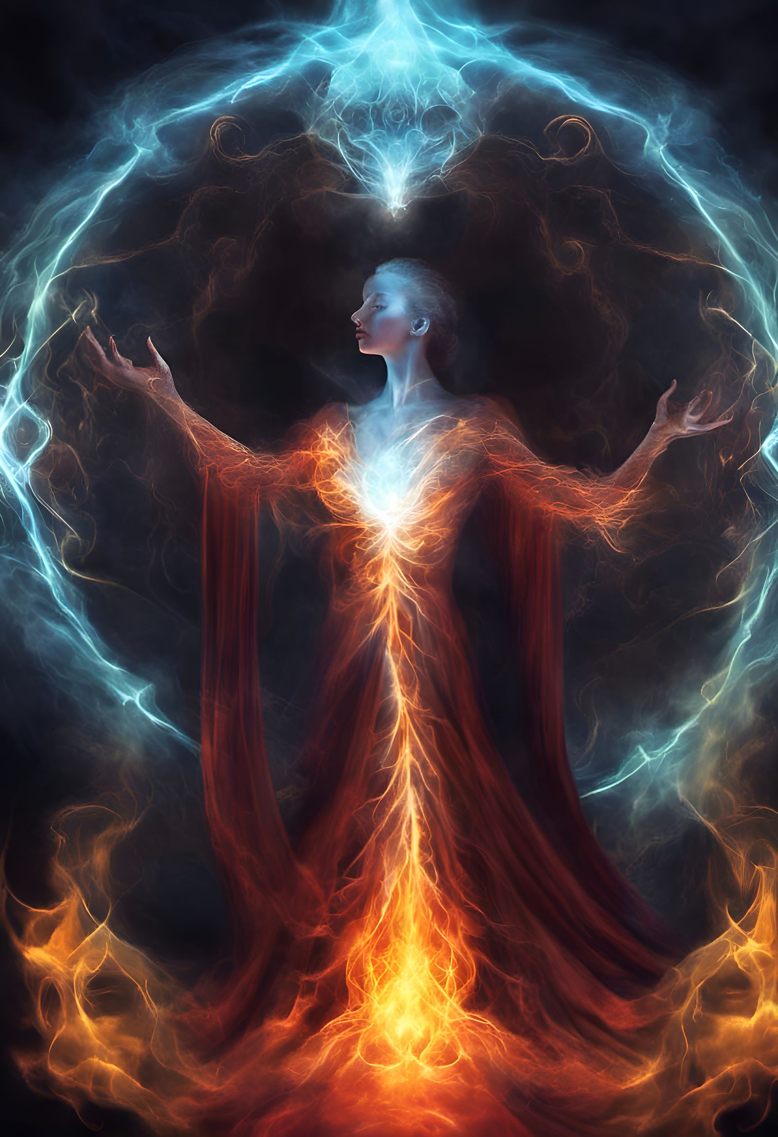 Ethereal Aura of Magic Emanation and Fire