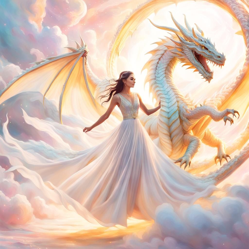 Girl on Dragon Through Portal, Dreamlike Art
