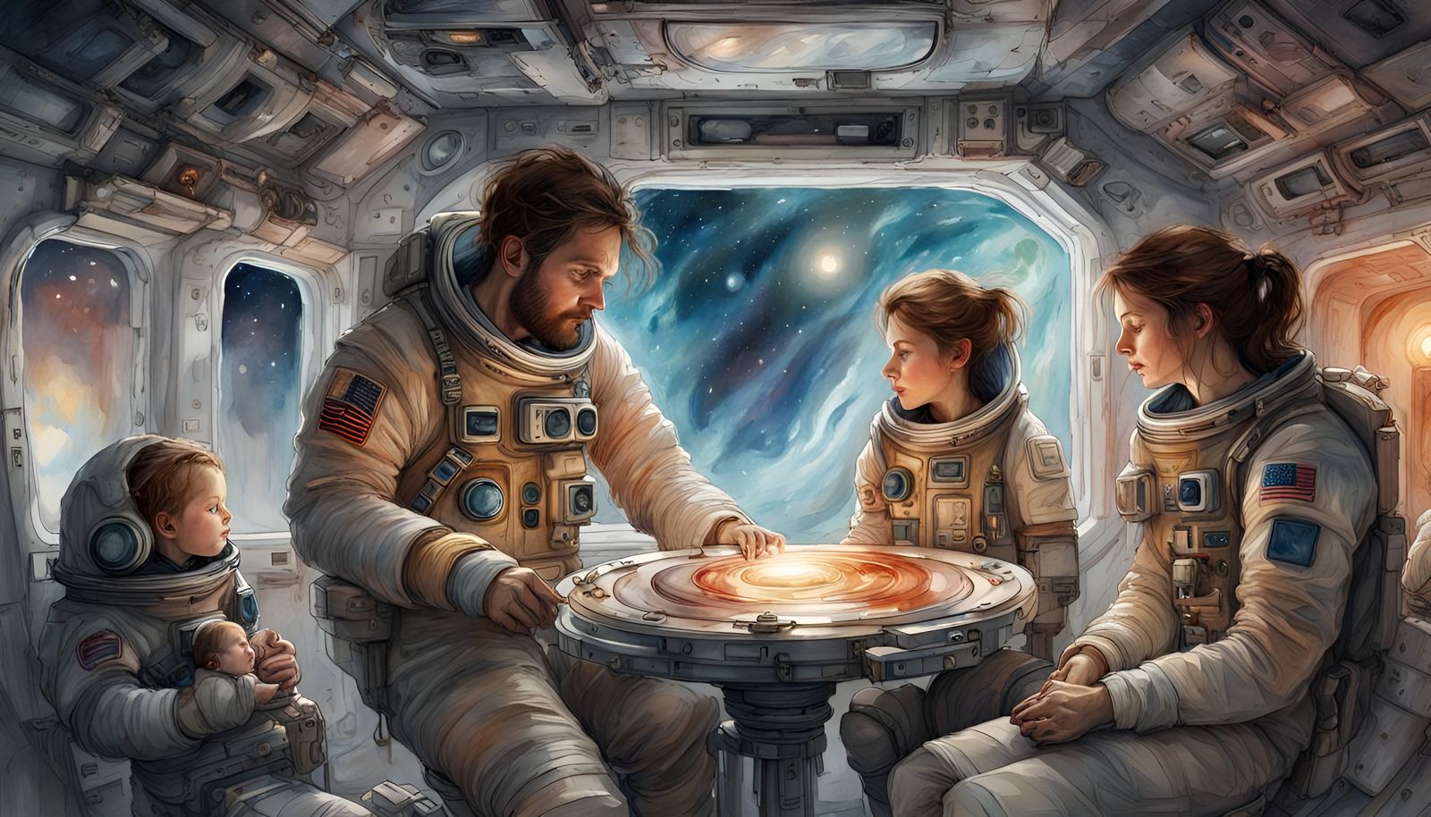 Space Station Family in Dynamic Lighting