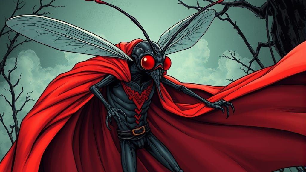Vampire Mosquito in Red Cape, Comic Book Style