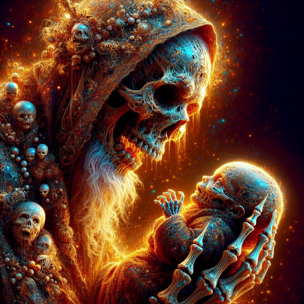 Terrifying Ghoul Mother and Child: Detailed Fantasy Art