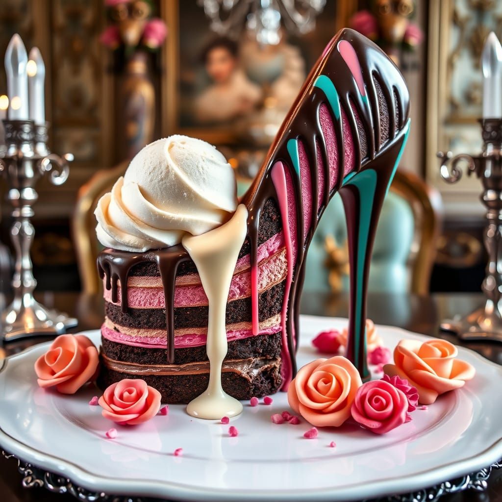 Decadent Stiletto Cake with Ice Cream