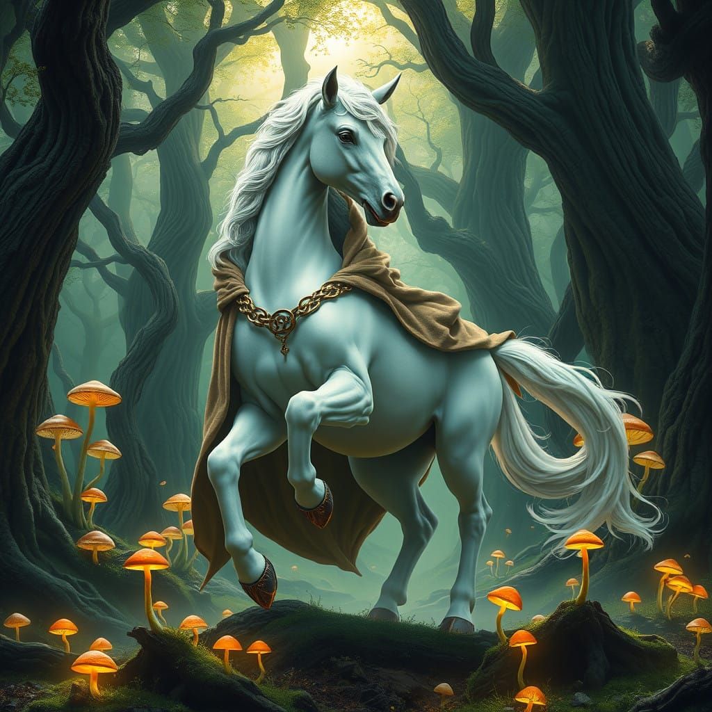 Majestic White Centaur in Enchanted Forest Realm