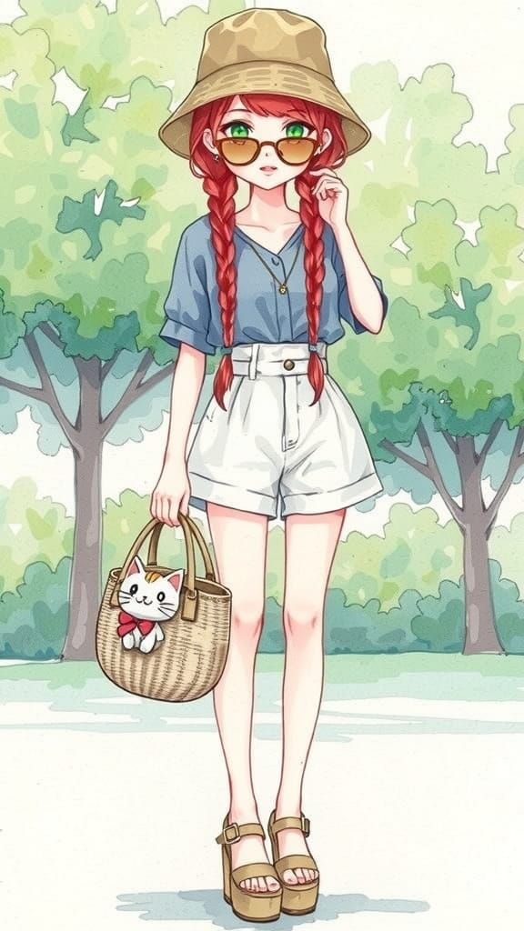 Watercolor Fashion Sketch of Woman with Braids