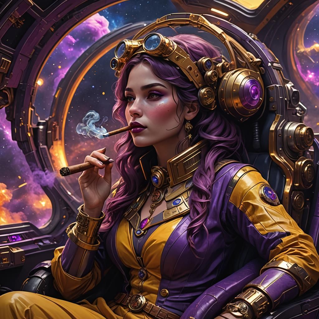Smoking Lips in Spacecraft: Dark Fantasy Concept Art
