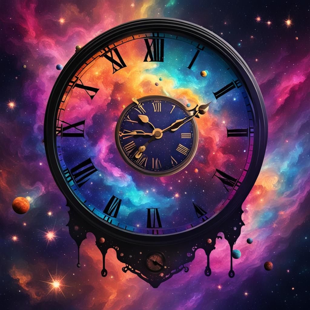 Melting Clock in Colorful Space Galaxy