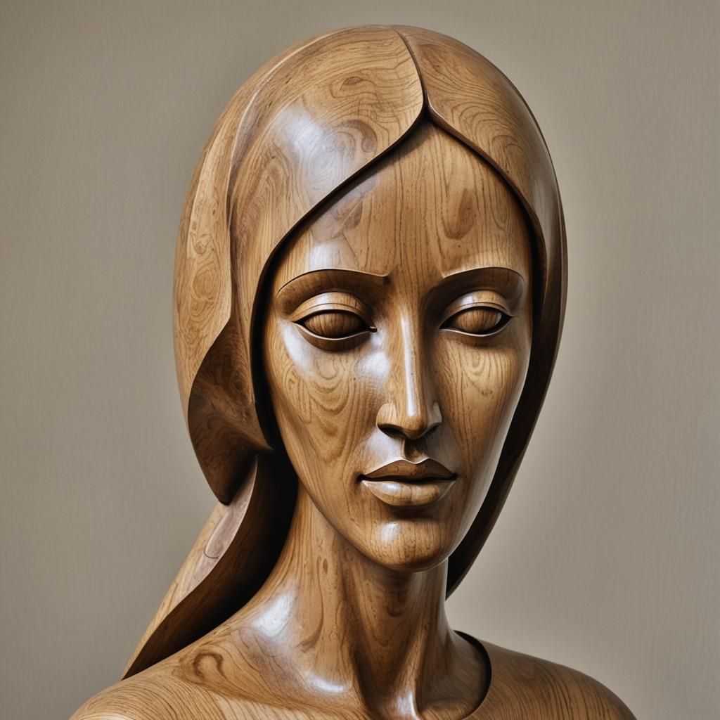 Abstract Wooden Sculpture of Woman in Hijab