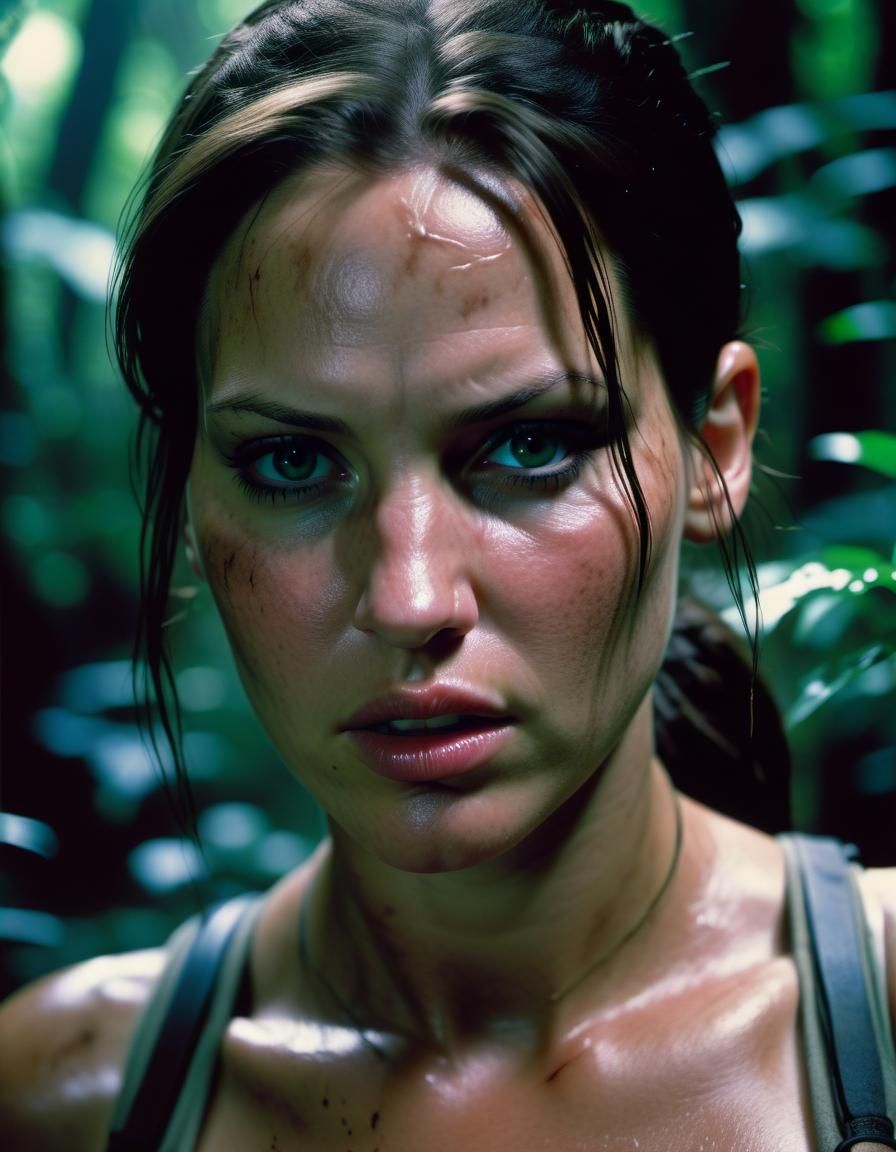 Exhausted Woman in Mayan Forest, Hyperrealistic Close-Up