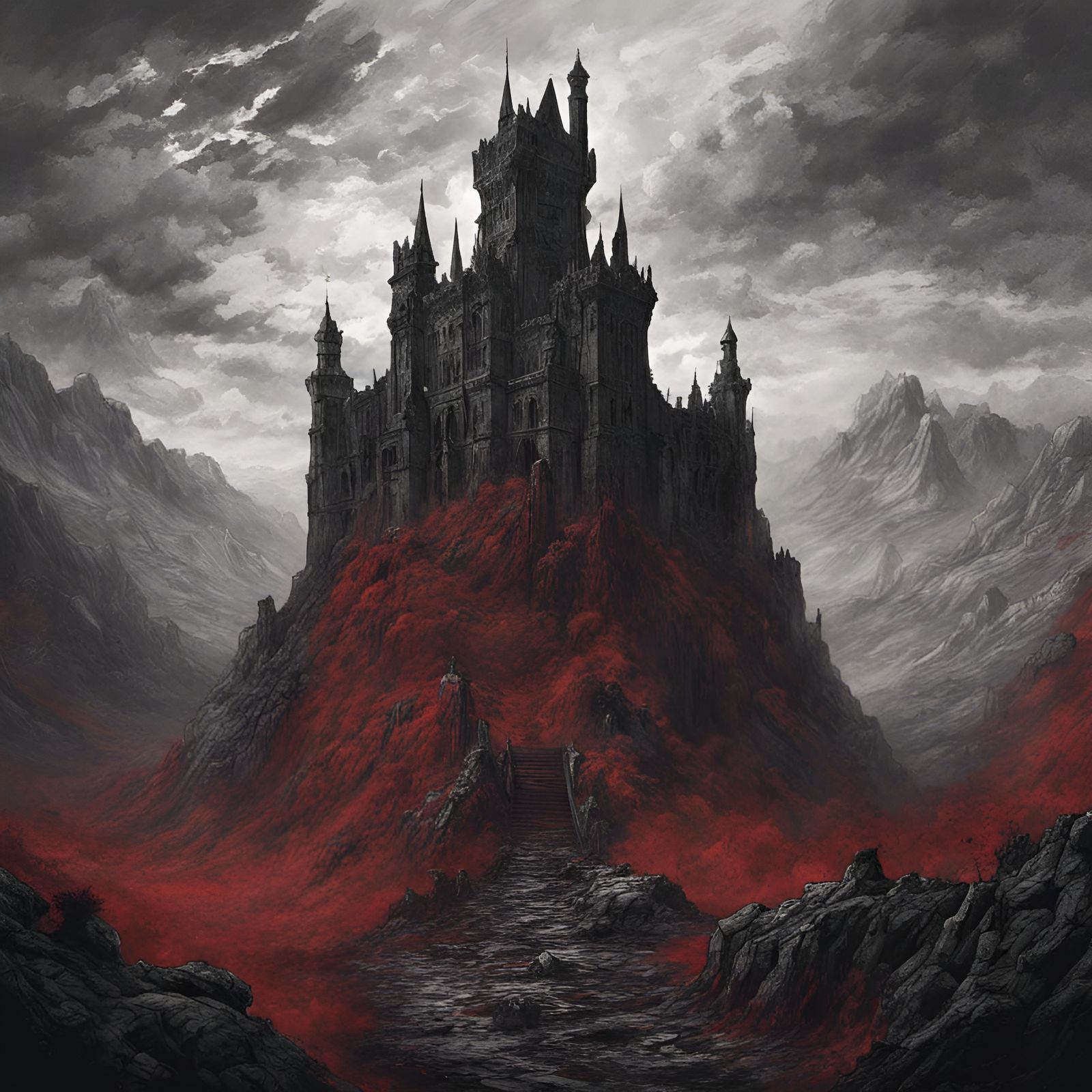 Mystic Red Fog Castle with Celtic Patterns