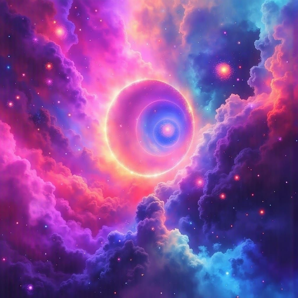 Holographic Astral Cosmic Illustration in Mixed Media Style