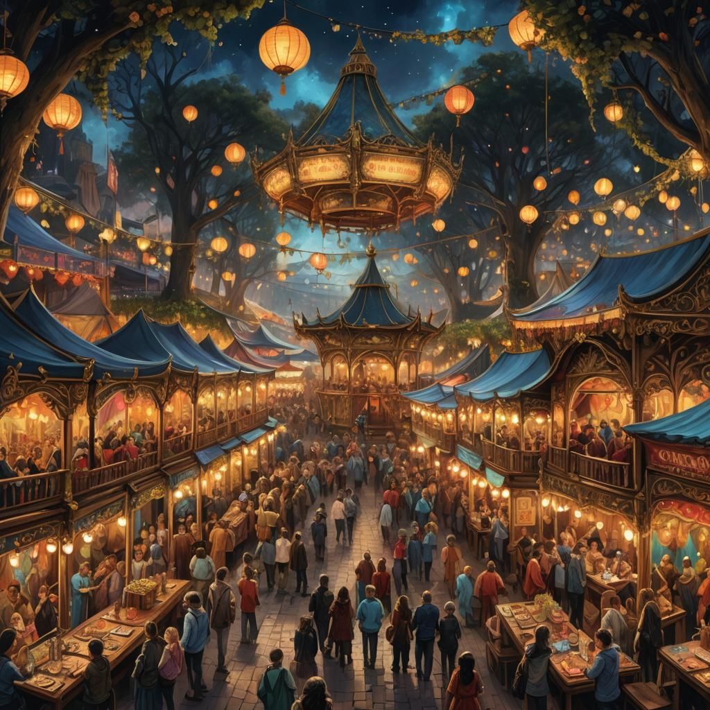 Dark Fantasy Fair in Square Space, Oil Painting