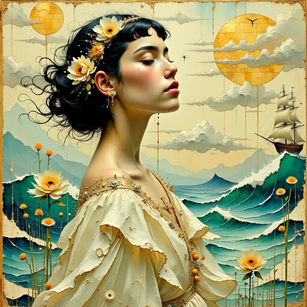 Ethereal Voyage Through Turquoise Oceans and Golden Skies