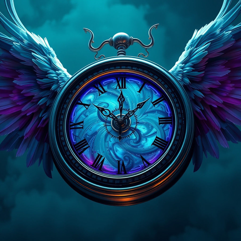 Majestic Winged Clock in Futuristic Style