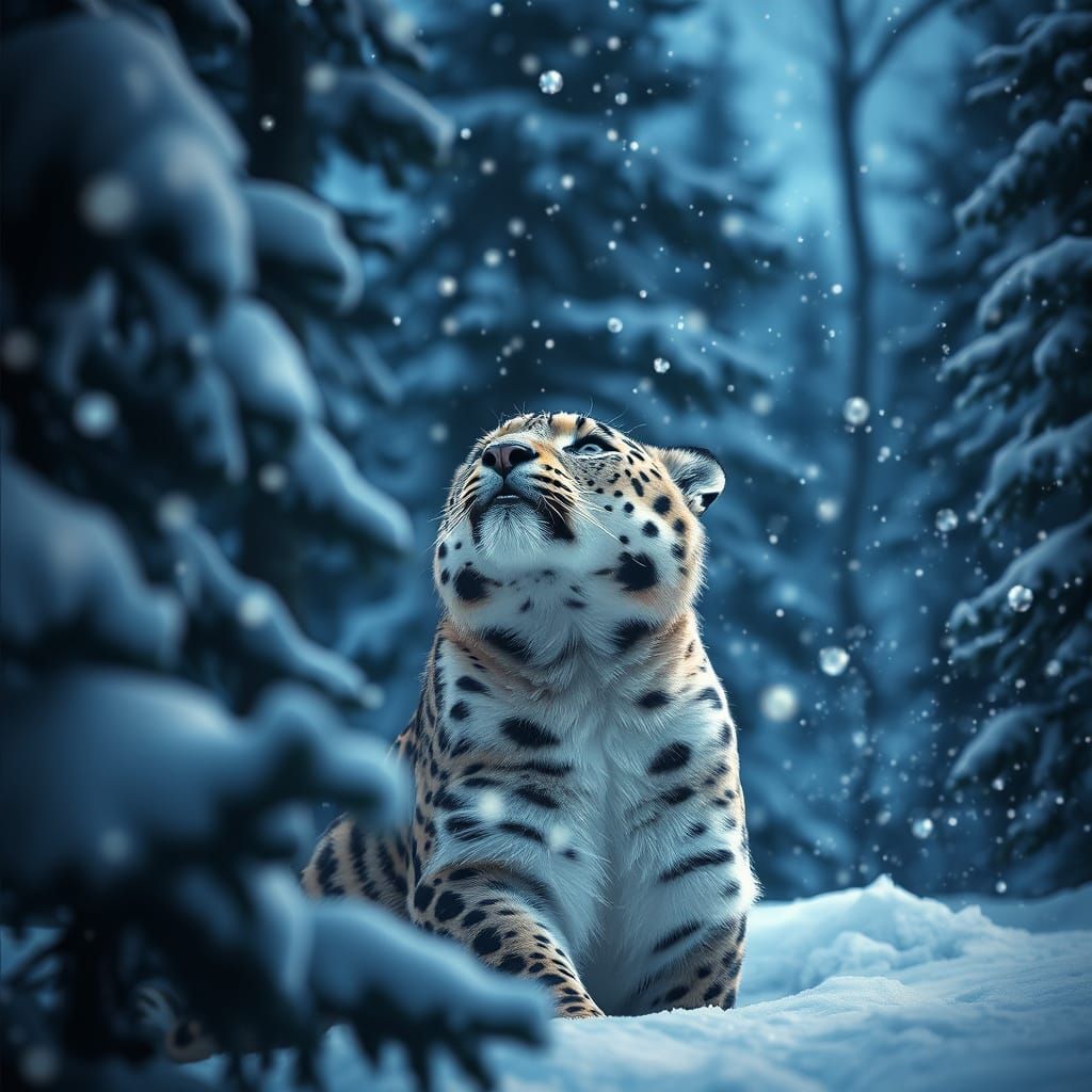 Majestic Snow Leopard in Winter Wonderland