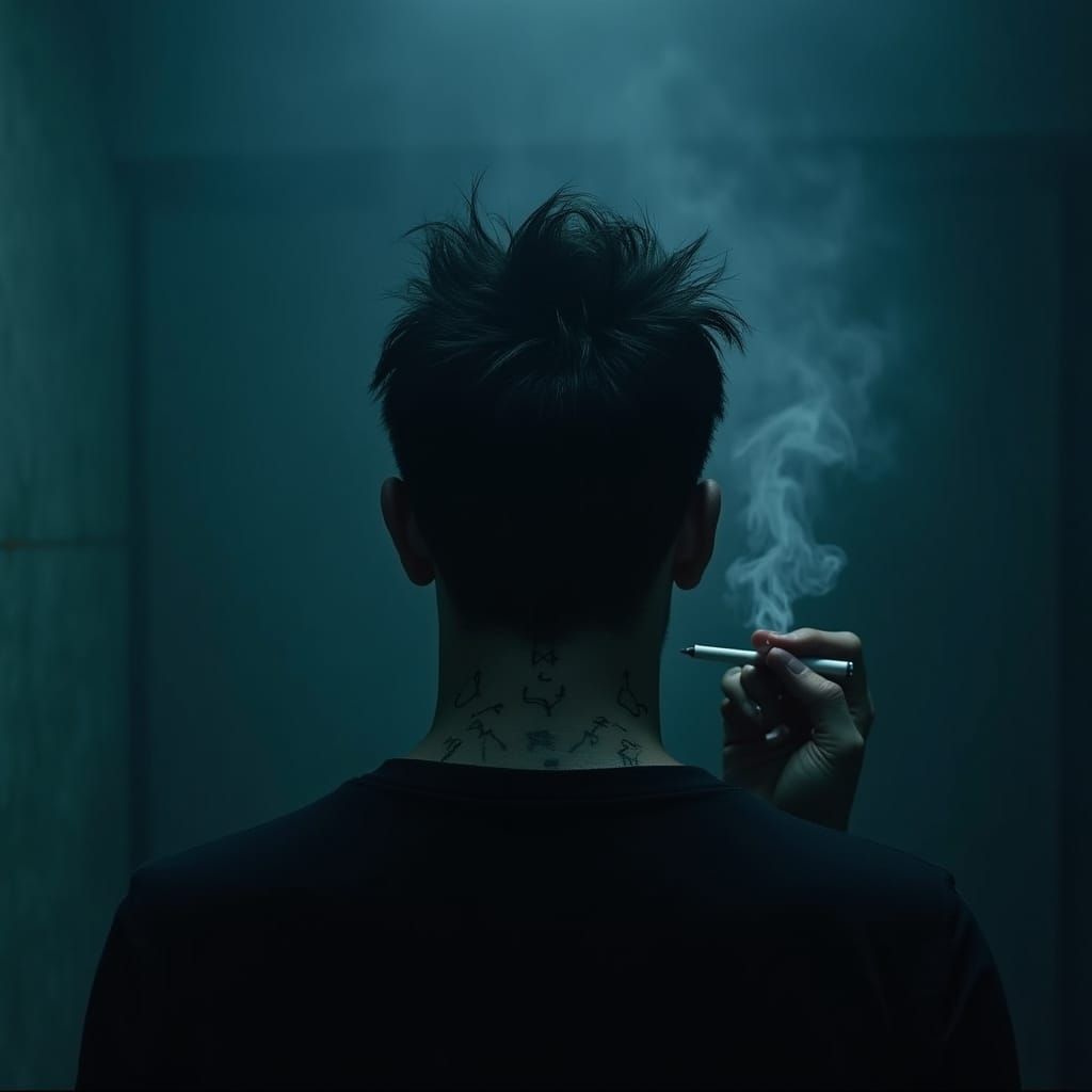 Moody Man Smoking in Dark Cinematic Style
