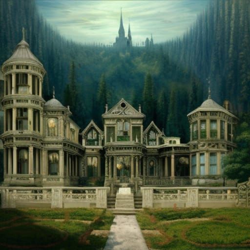 Haunted Victorian Mansion Landscape in Photorealistic Style