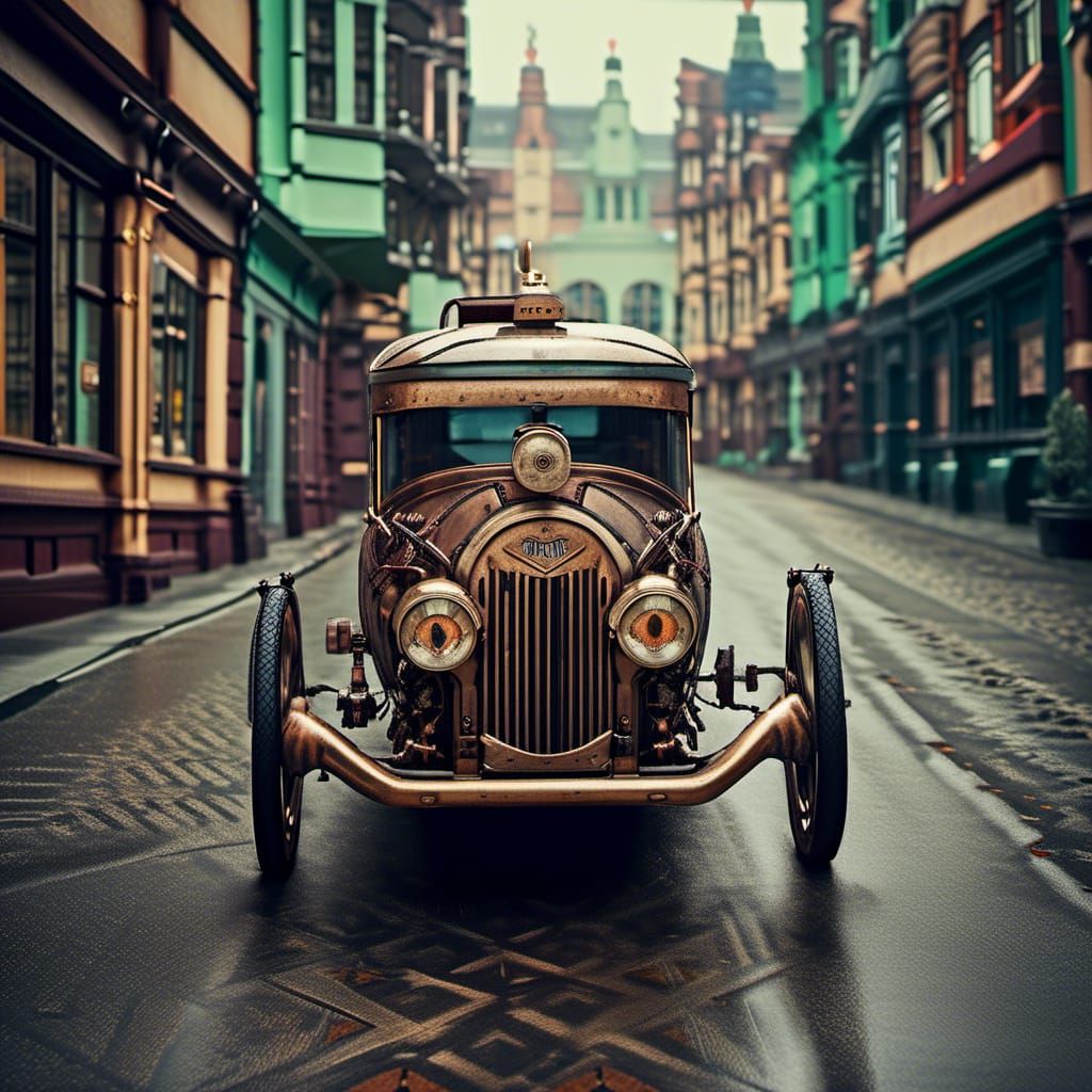Steampunk-Futuristic Vehicle: A Cinematic Photograph