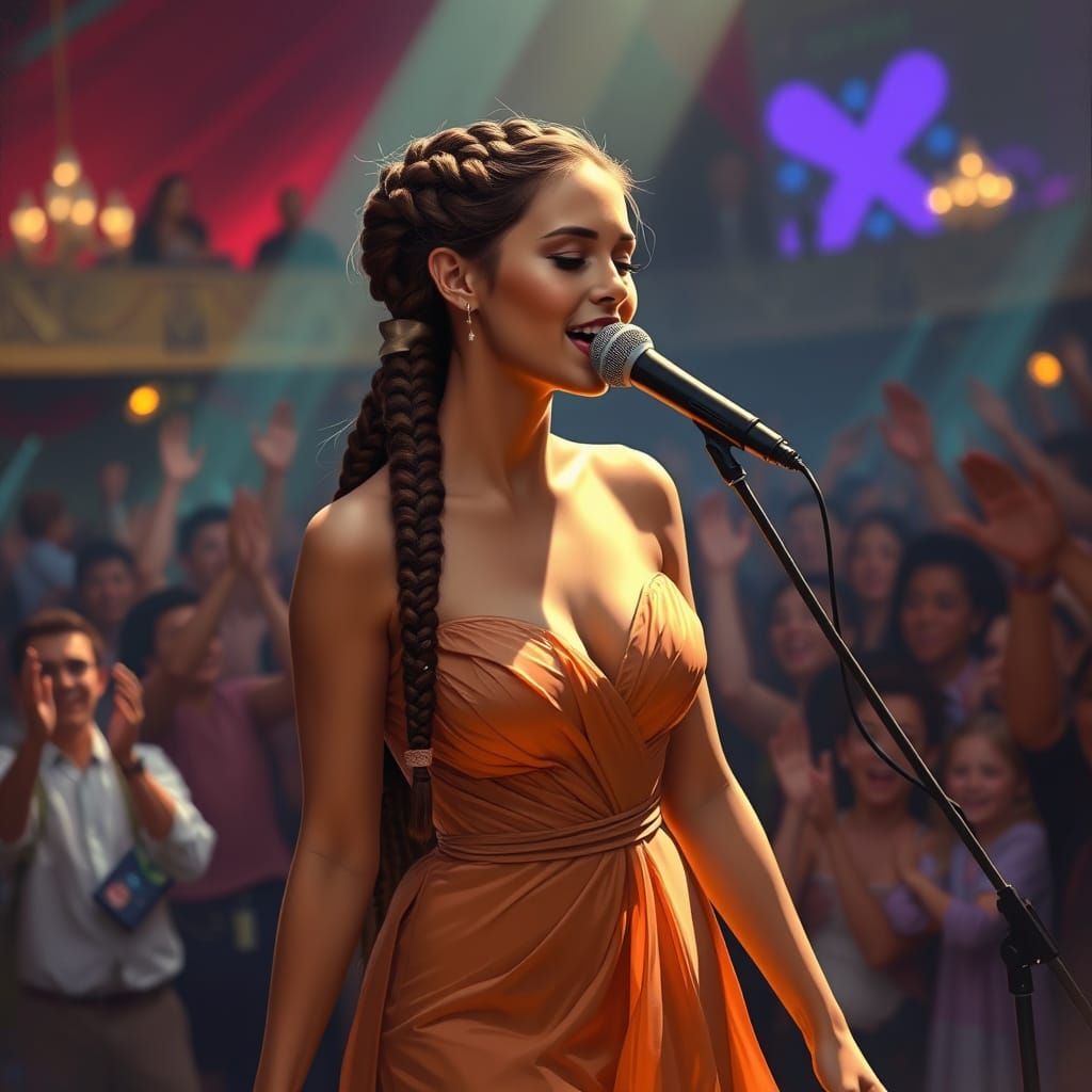 Beautiful Woman Singing in Crowd: Digital Art