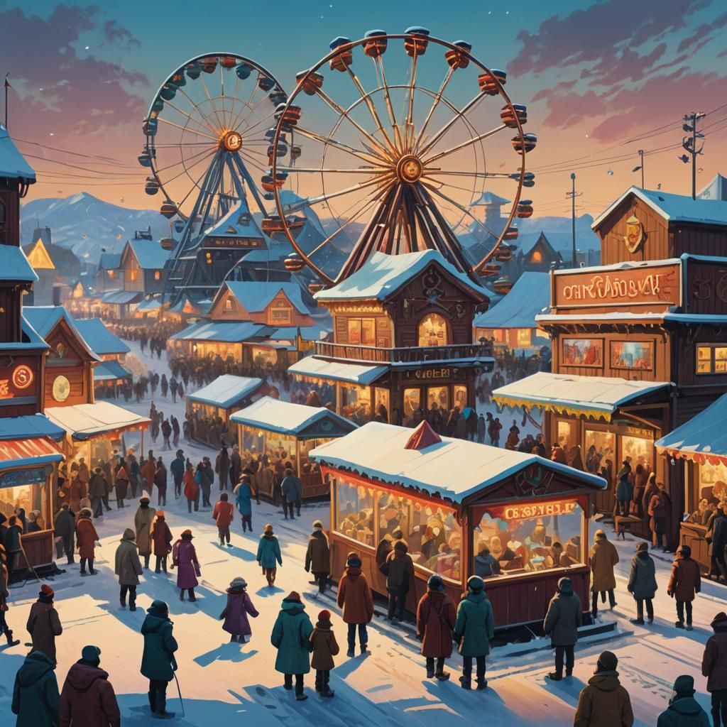 Winter Carnival: A Triadic Color Oil Painting