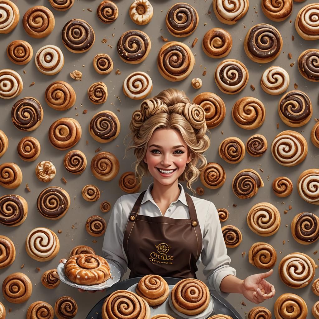Woman Baking Cinnamon Buns in Detailed Matte Painting Style
