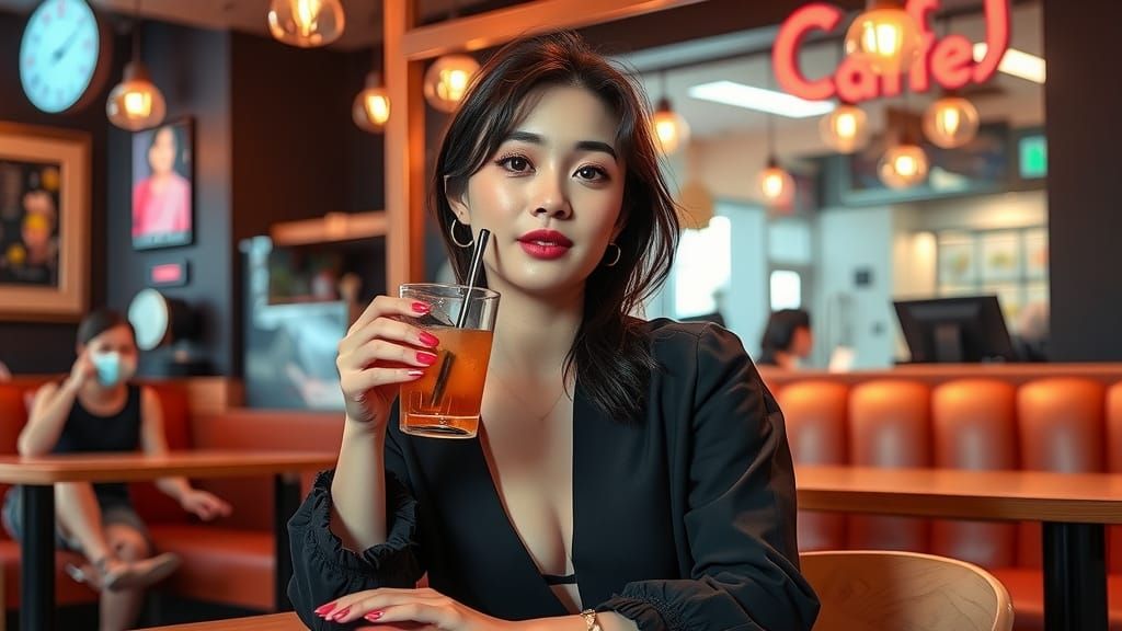 Modern Korean Beauty in Trendy Café