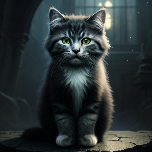 Magical Fluffy Cat in Digital Painting Style