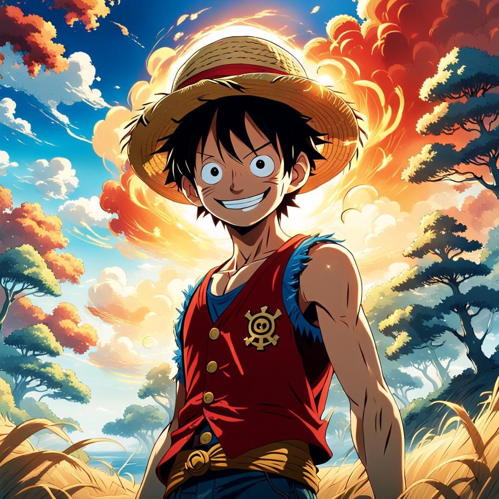 Luffy Portrait with Straw Hat in Anime Style