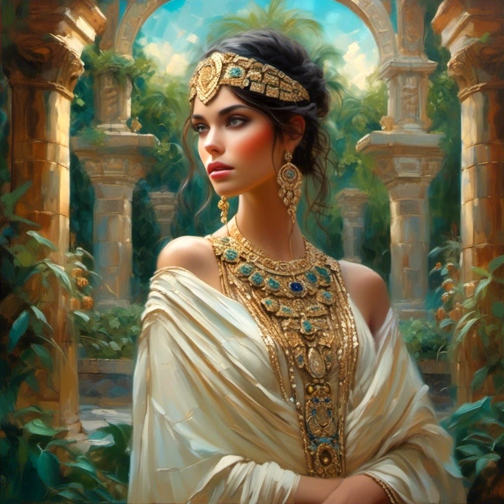 Carthaginian Princess in Exotic Garden, Oil Painting