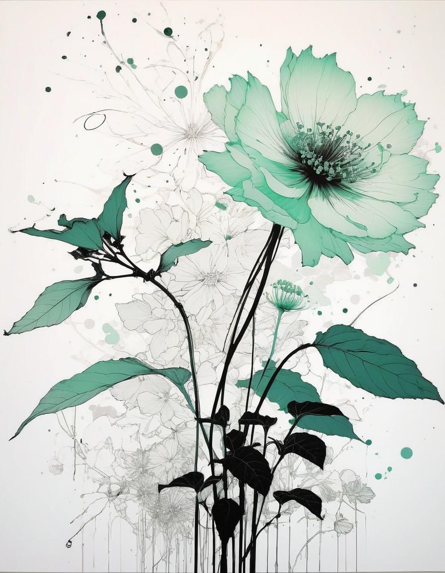 Cosmic Ink Flowers in Manga Style