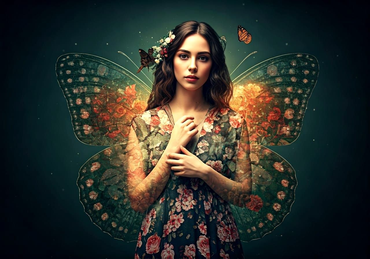 Magical Cat Butterfly Fairytale Landscape Multiple Exposure