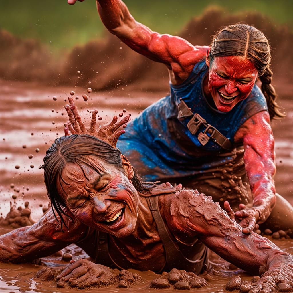woman mud wrestling at poppy mountain bluegrass