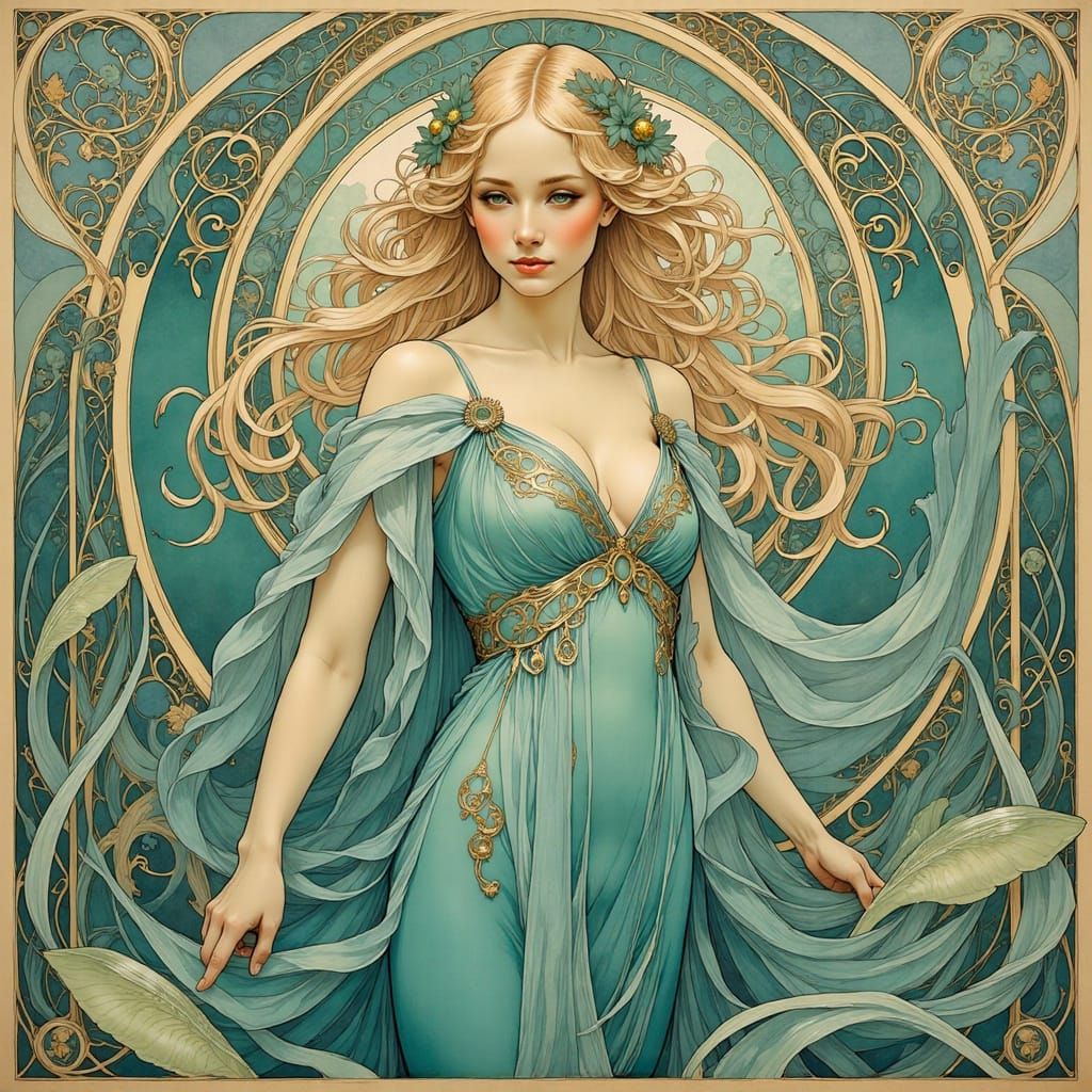 Art Nouveau Woman in Flowing Water