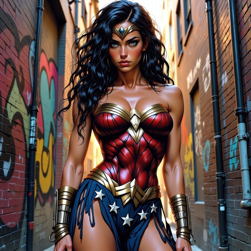 <lora:Wild Beauty:1.0> Her name is Linda Carter, she is Wonder Woman. intricate details, HDR, beautifully shot, hyperrea...