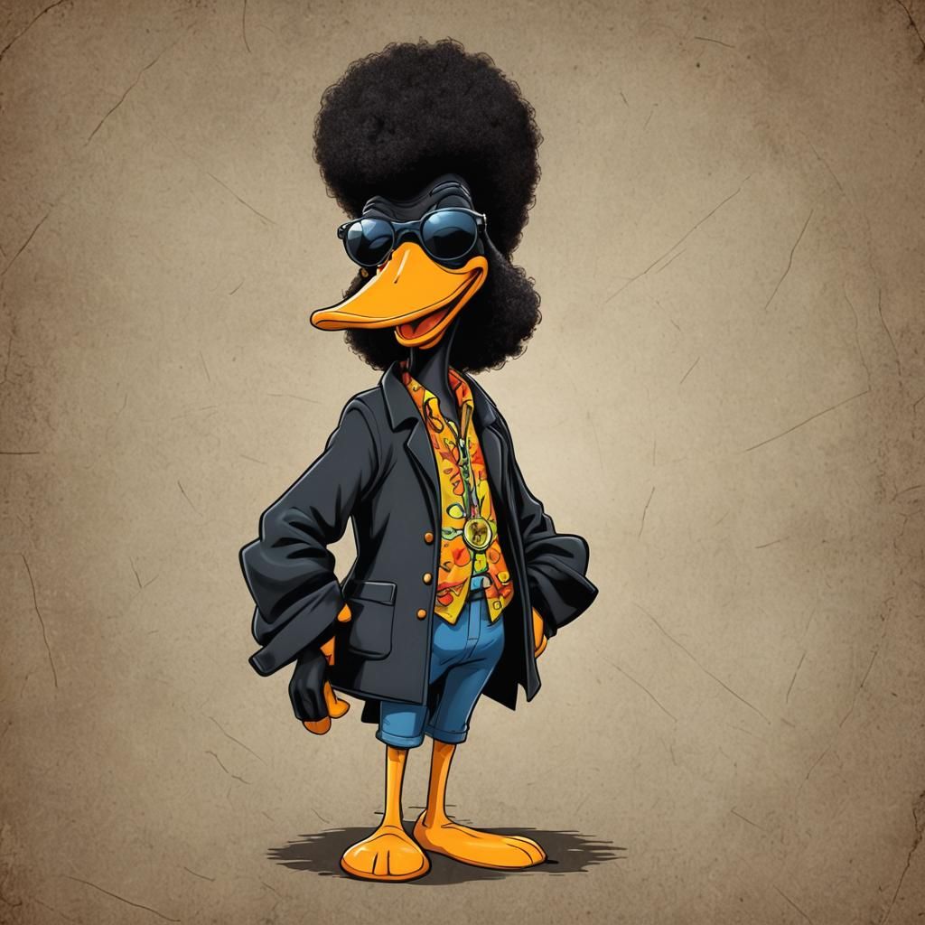 Daffy Duck as 1970s Hippie with Afro