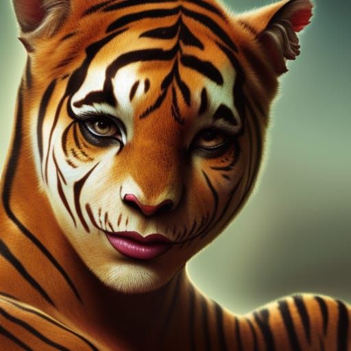 Woman's Tiger Transformation: Detailed Fantasy Art