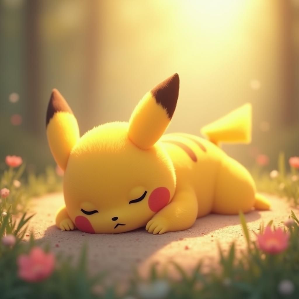 Cute Pikachu Sleeping Peacefully in 3D Anime Style