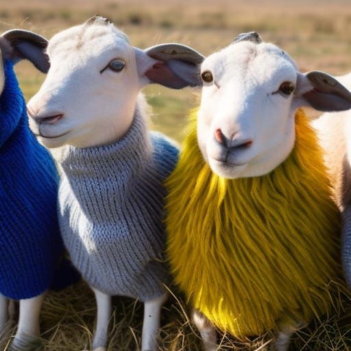 Sheep in Rainbow Knitwear: Fine Art Portrait