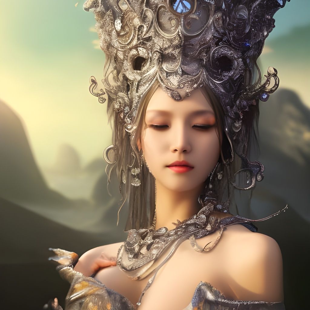 Silver Goddess in Detailed Matte Painting Style