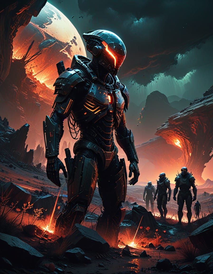 Dramatic Alien Landscape in Cyberpunk Style