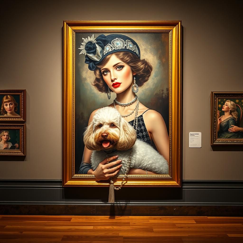 Art Deco Portrait of a Woman and Poodle