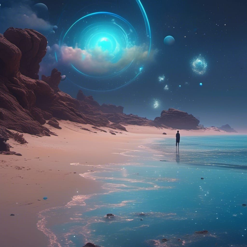 Bioluminescent Beach on Alien Planet in Digital Art
