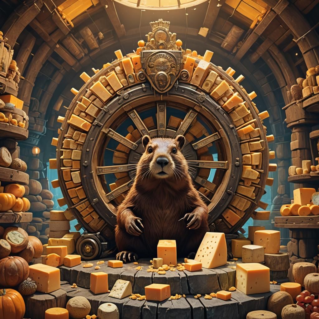Cheese Beaver on Cheddar Throne, Detailed Matte Painting