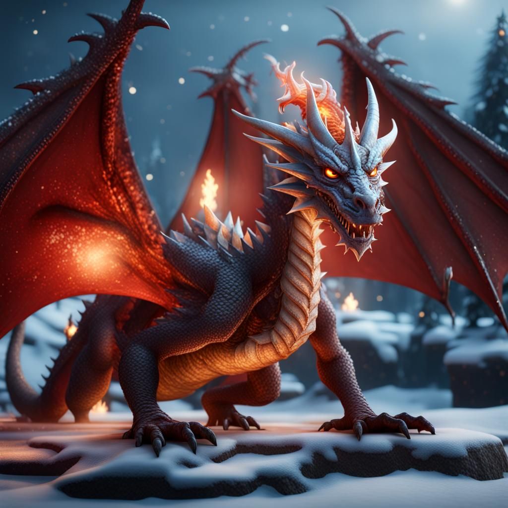 Scary Christmas Dragon in 3D Game Cinematic Style