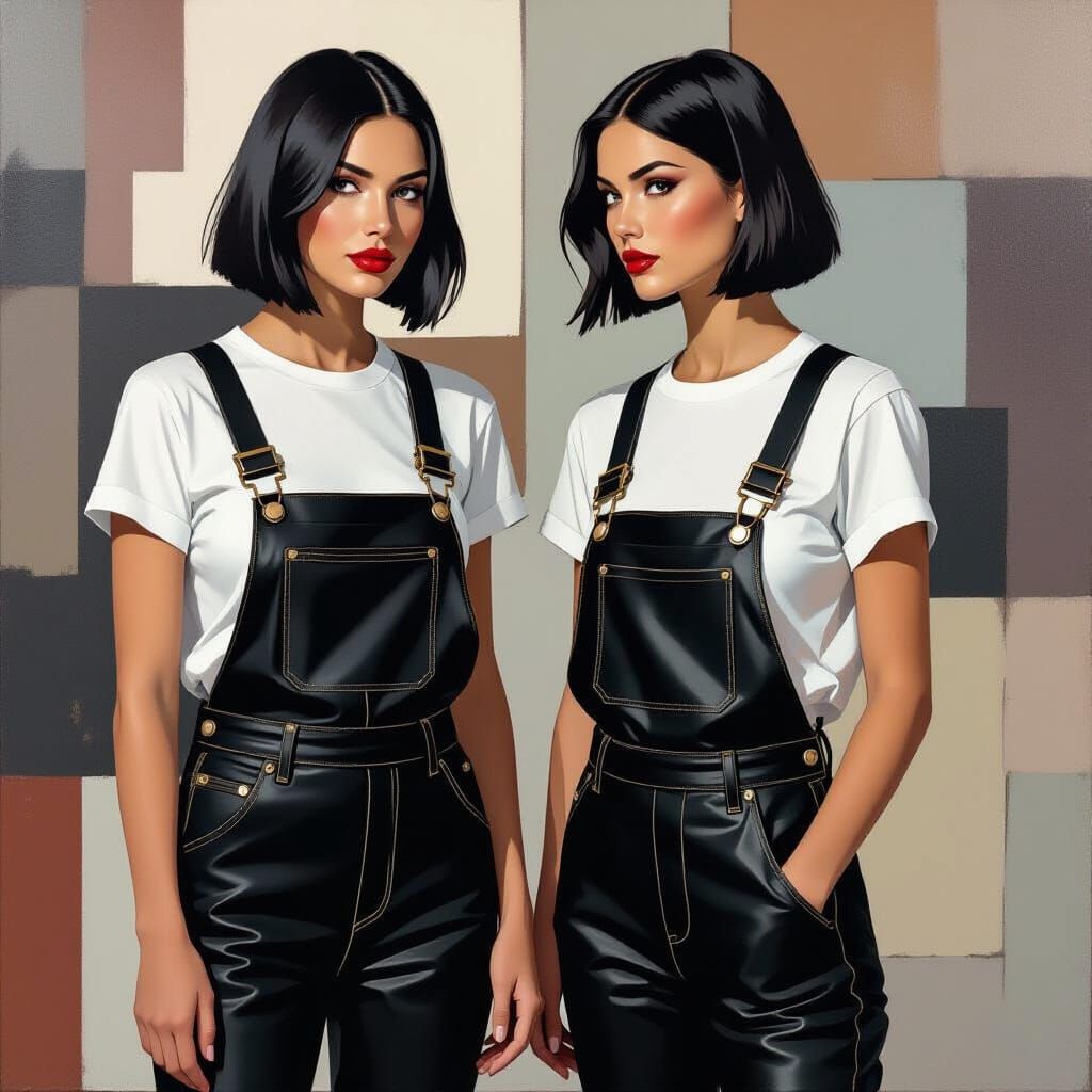 Cubist Portrait of Woman in Leather Overalls