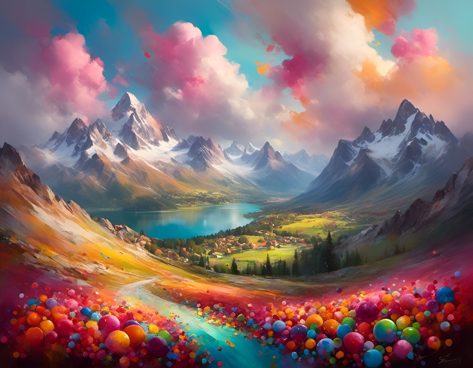 Colorful French Alps Landscape with Skittles