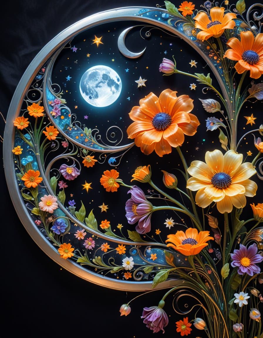 Art Nouveau Silk Wall Hanging with Celestial Halloween Detai...