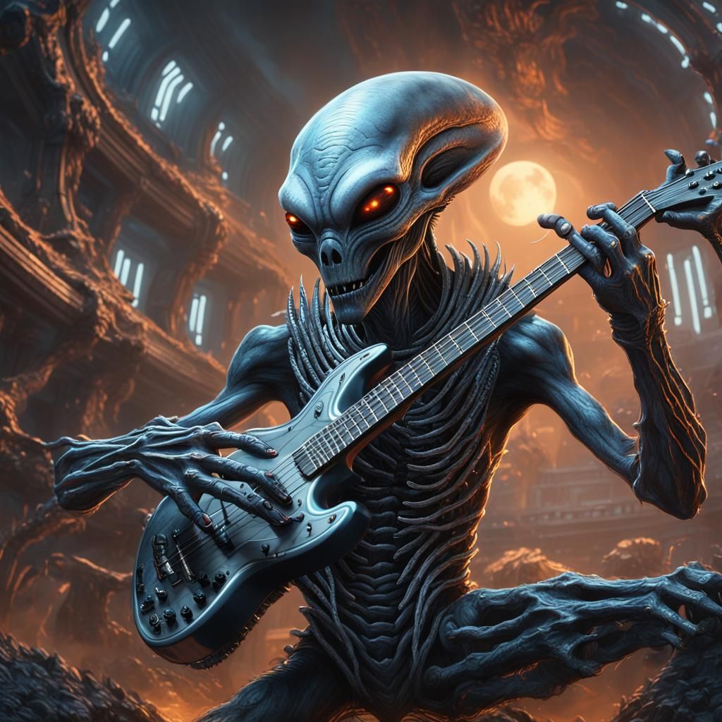 Grey Alien Plays Heavy Metal: Digital Art