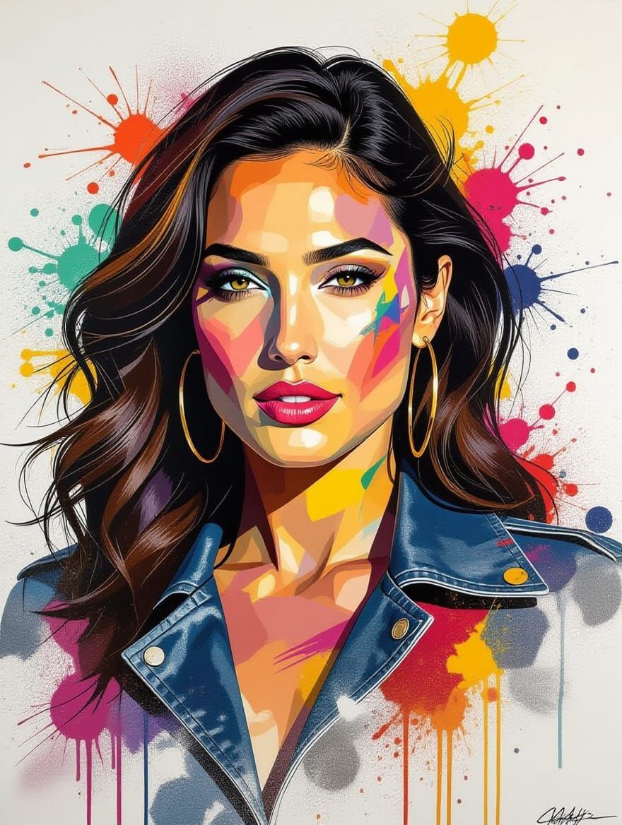 Vibrant Gal Gadot Portrait in Dynamic Graffiti Style