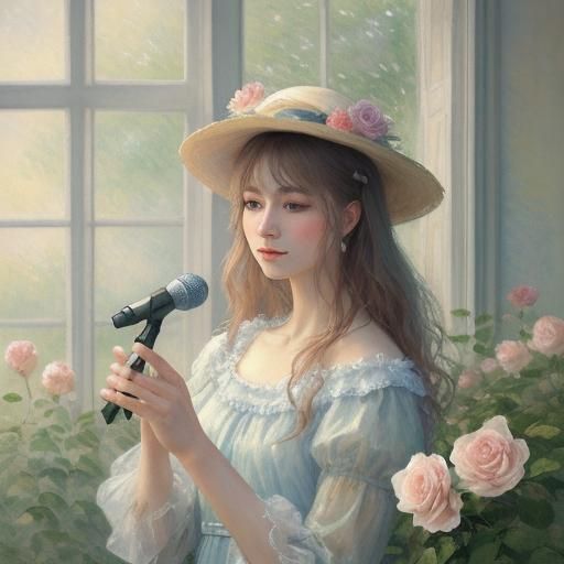 Woman Singing on Stage in Impressionist Watercolor