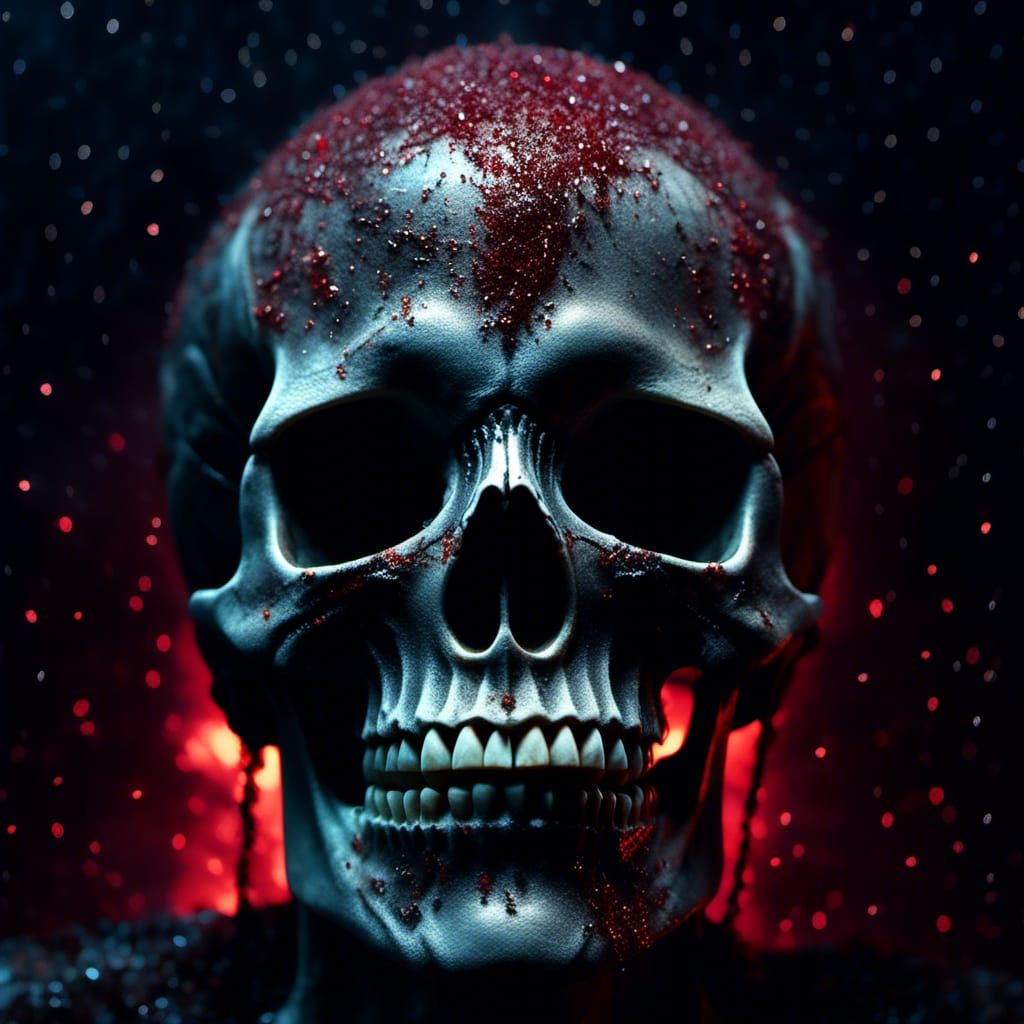 Surreal Skull with Astral Patterns and Blood Glitters
